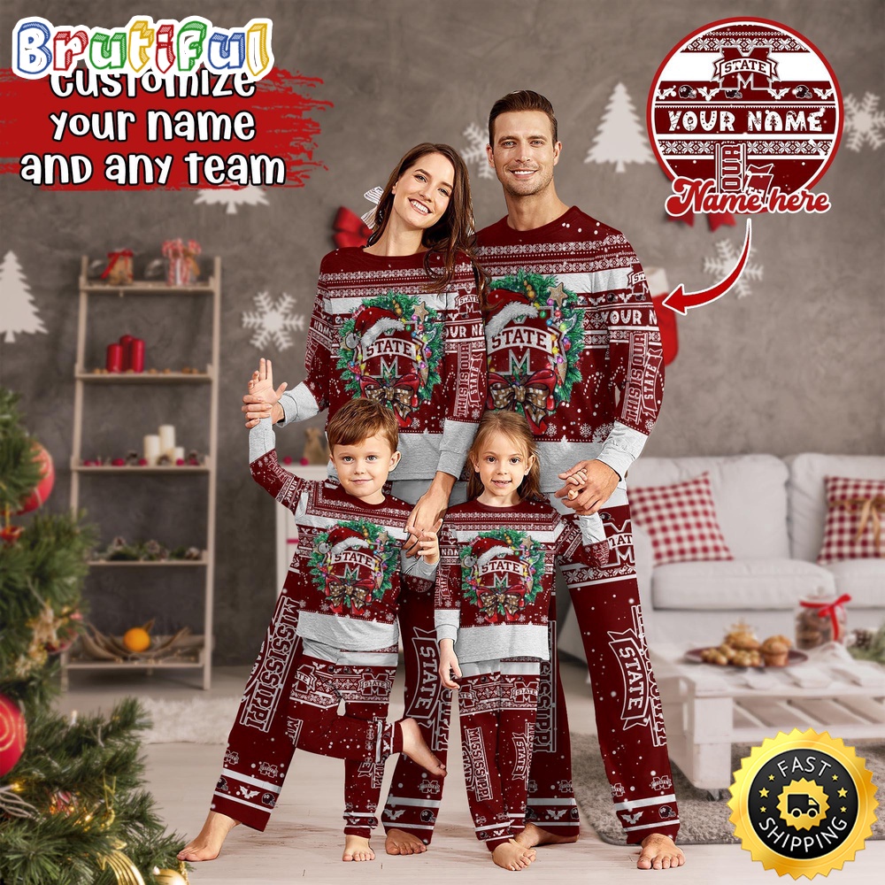 Sportswearmerch Mississippi State Bulldogs NCAA Personalized Pajamas Family For Fan