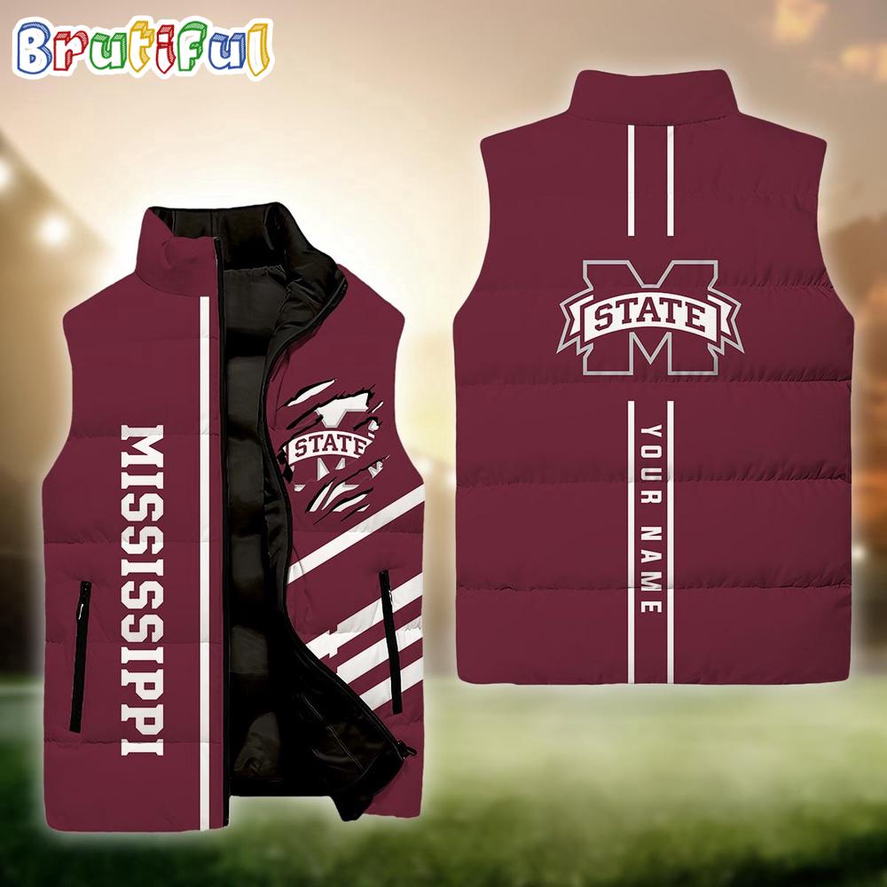 Sportswearmerch Mississippi State Bulldogs NCAA Personalized Sleeveless Down Puffer Jacket For Fan