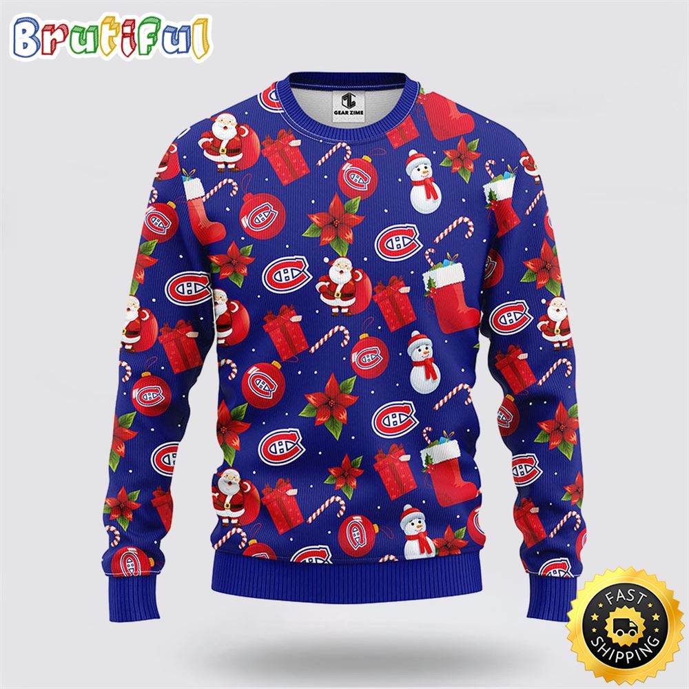 Sportswearmerch Montréal Canadiens NHL Santa Claus Snowman Ugly Christmas Sweater For Fan