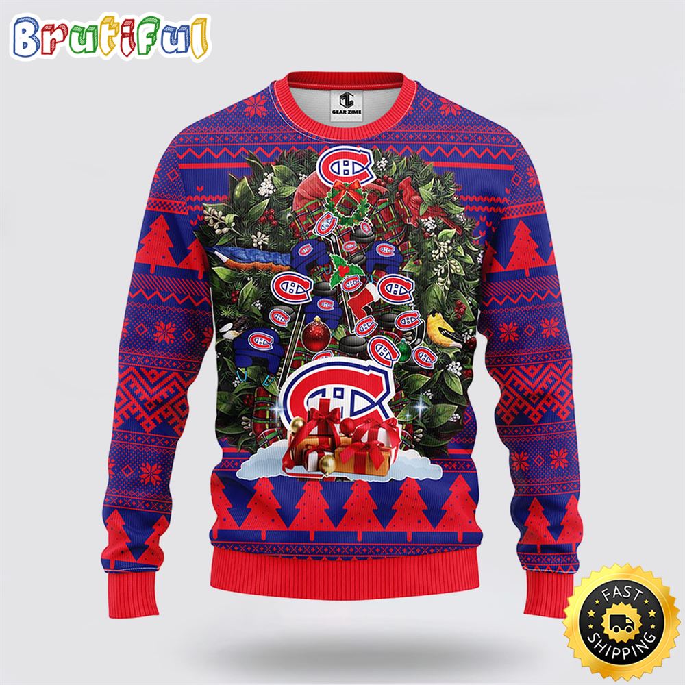 Sportswearmerch Montréal Canadiens NHL Tree Ugly Christmas Fleece Sweater For Fan