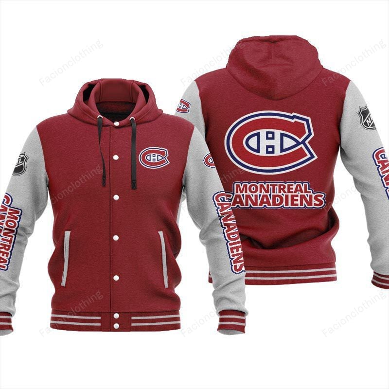 Sportswearmerch Montreal Canadiens NHL Personalized Hooded Baseball Jacket For Fan