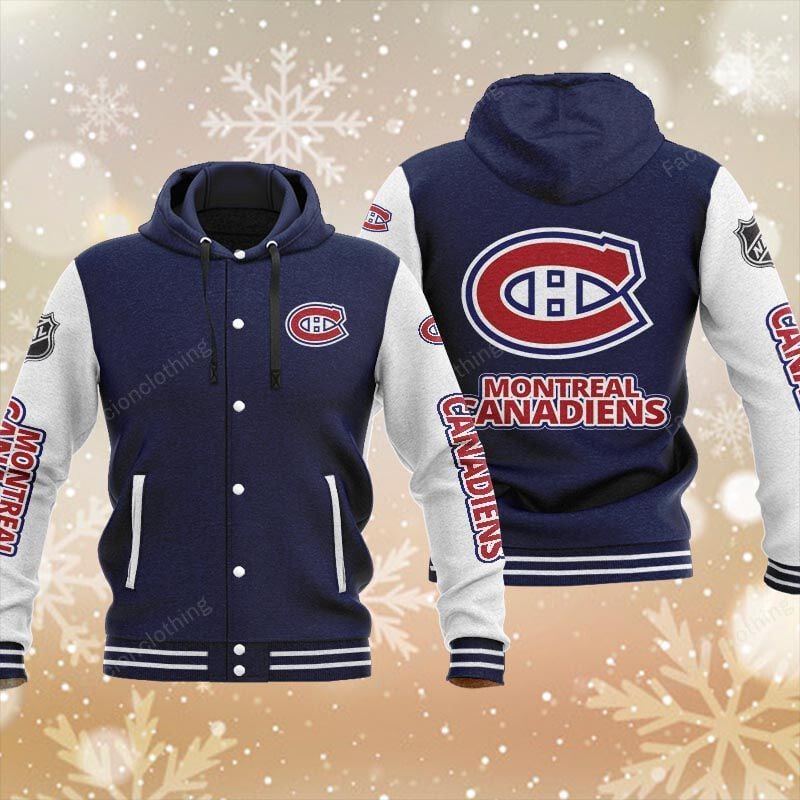 Sportswearmerch Montreal Canadiens NHL Personalized Hooded Baseball Jacket For Fan
