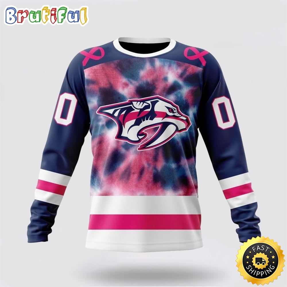 Sportswearmerch Nashville Predators NHL Crewneck Pink October Fight Breast Cancer Personalized Sweater For Fan