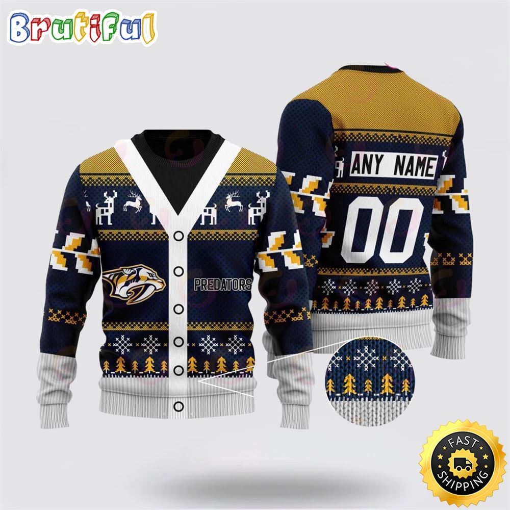 Sportswearmerch Nashville Predators NHL Elk Pattern Personalized Christmas Sweater For Fan