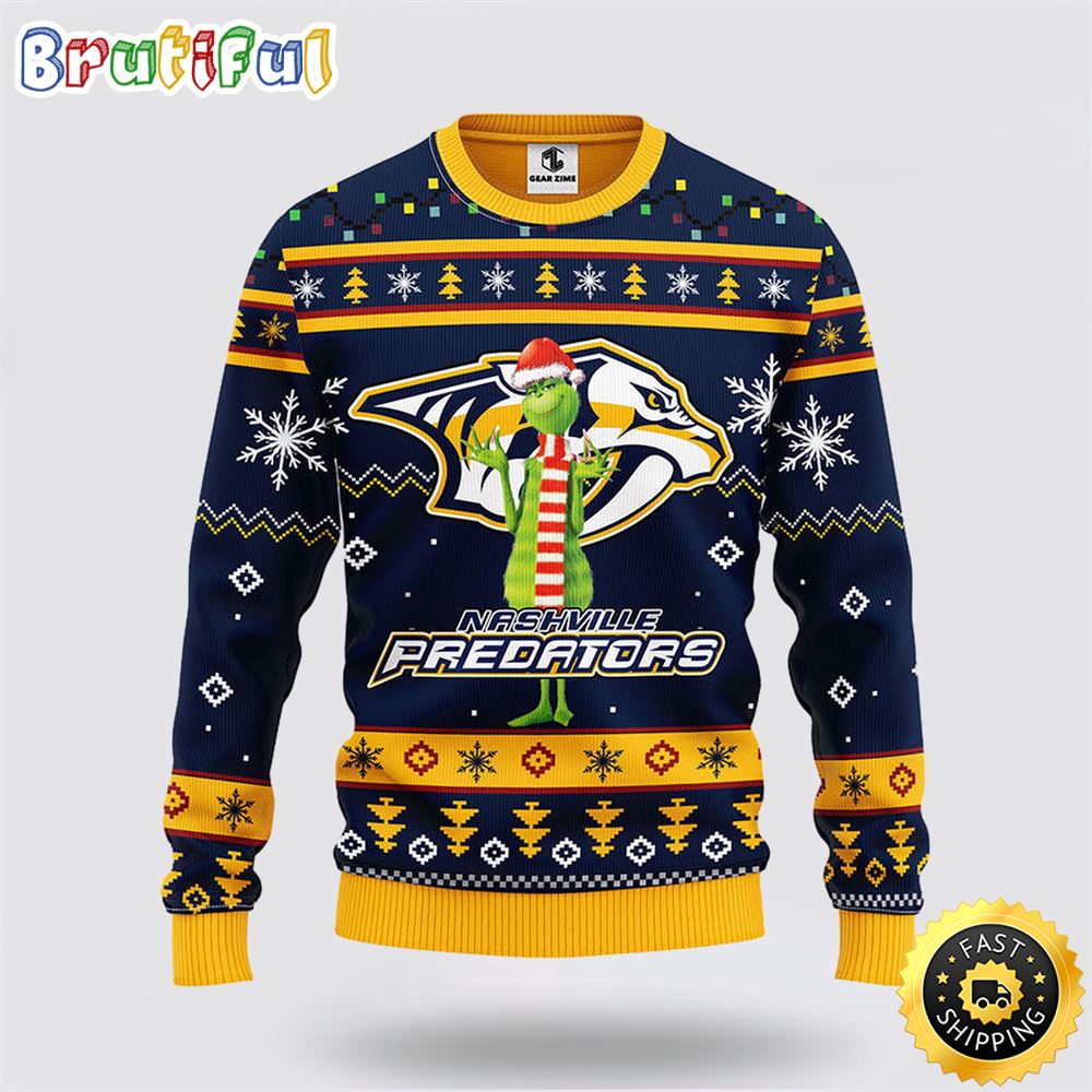Sportswearmerch Nashville Predators NHL Funny Grinch Ugly Christmas Sweater For Fan