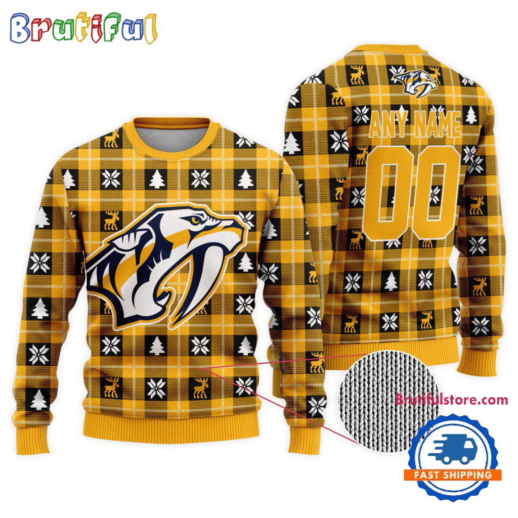Sportswearmerch Nashville Predators NHL Personalized Snow Tree Ugly Christmas Sweater For Fan
