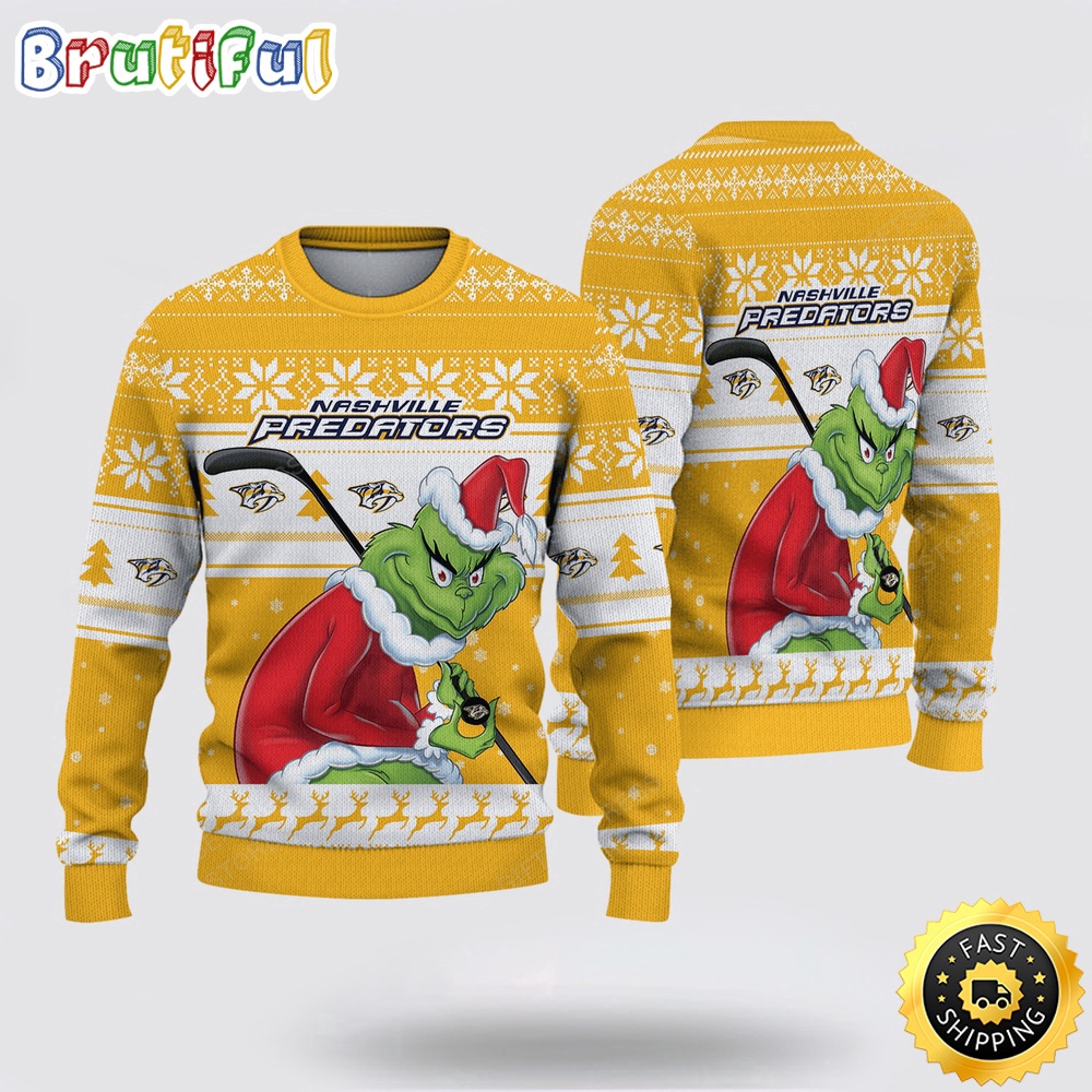 Sportswearmerch Nashville Predators NHL Sweater Grinch Personalized Christmas Sweater For Fan