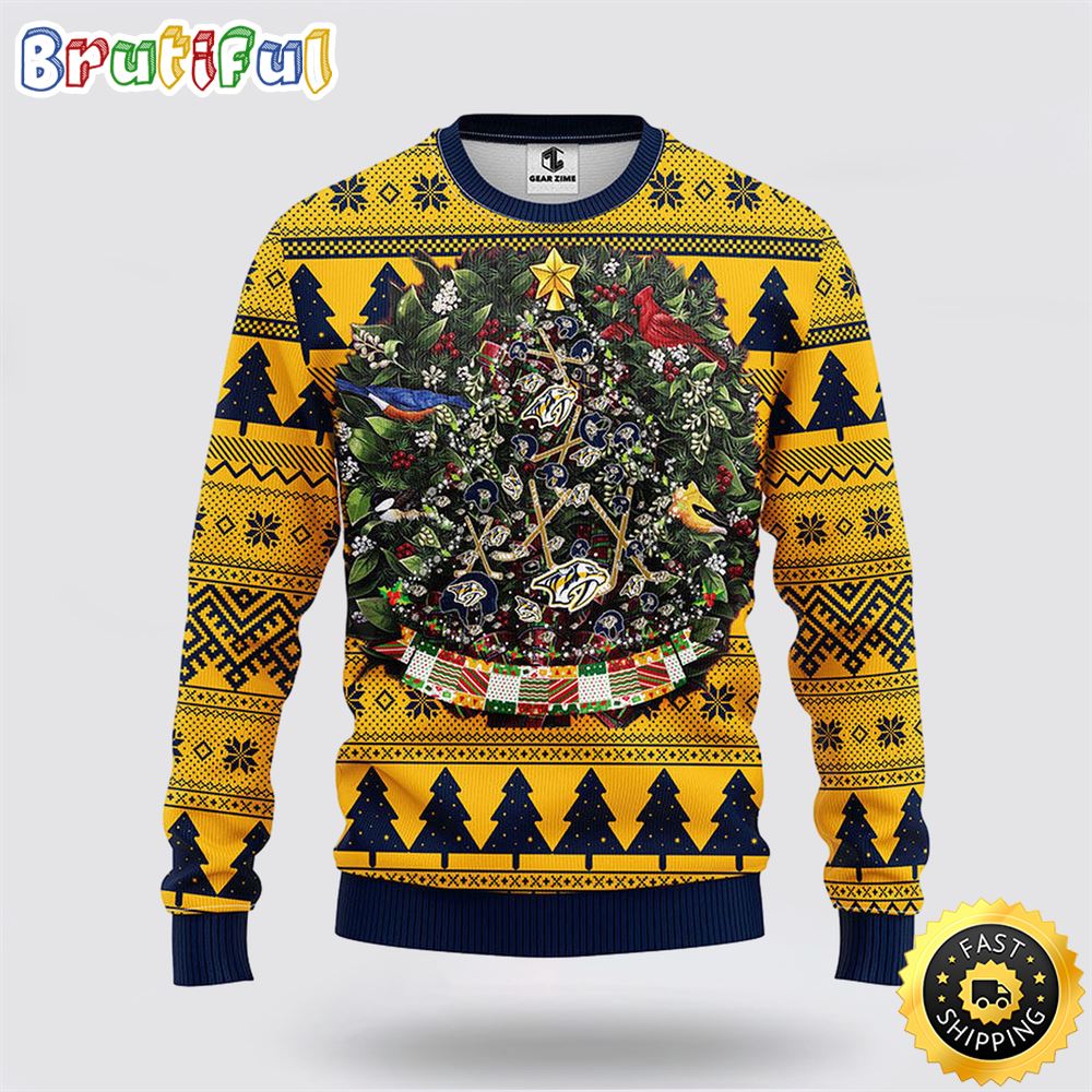 Sportswearmerch Nashville Predators NHL Tree Ball Ugly Christmas Sweater For Fan