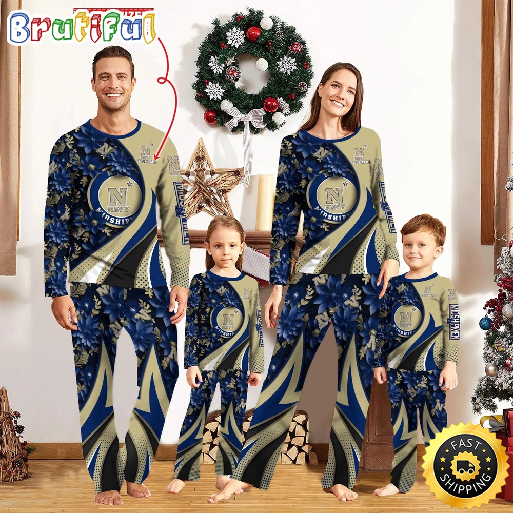 Sportswearmerch Navy Midshipmen NCAA Flower Personalized Pajamas Family For Fan