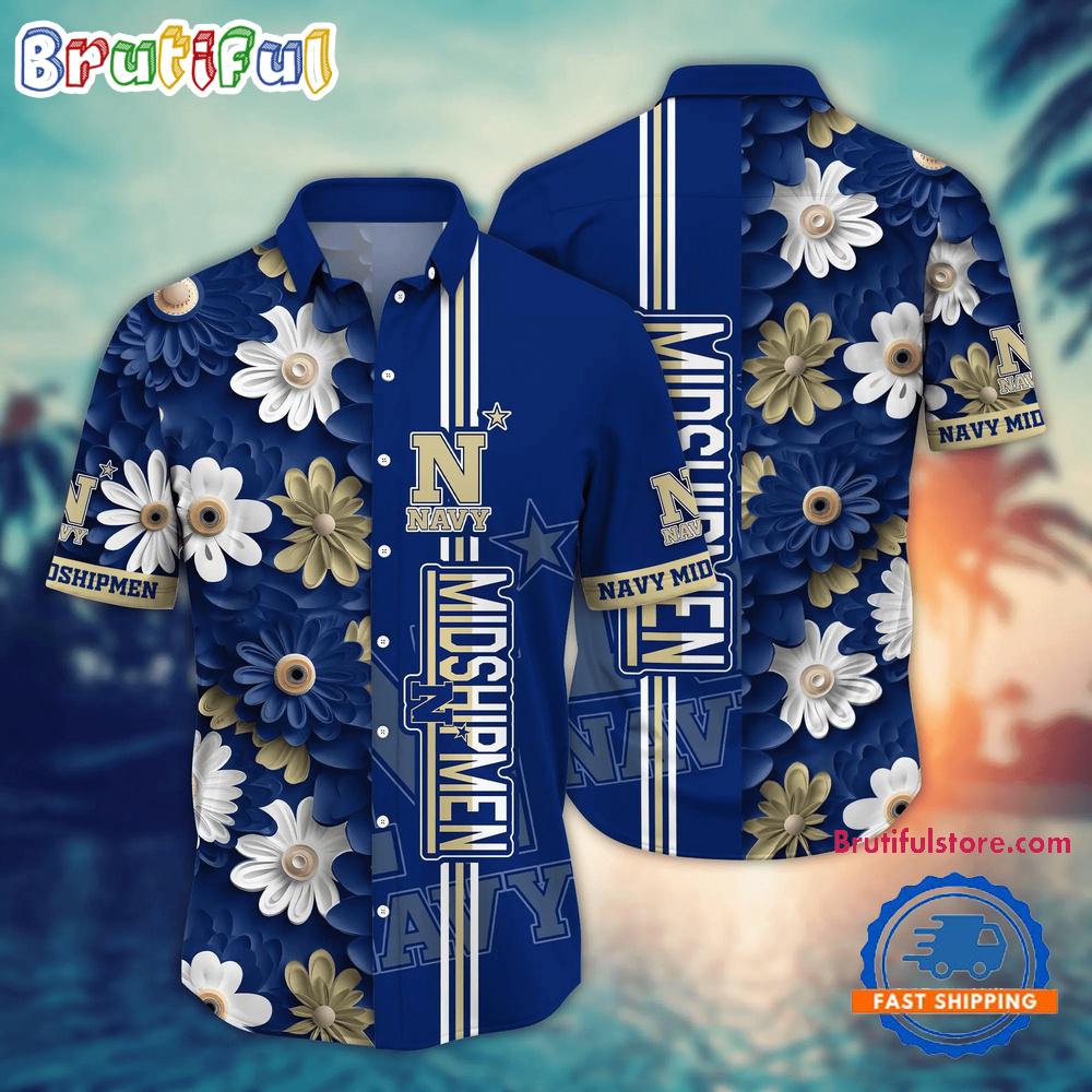 Sportswearmerch Navy Midshipmen NCAA Flower Summer Personalized Hawaiian Shirt For Fan