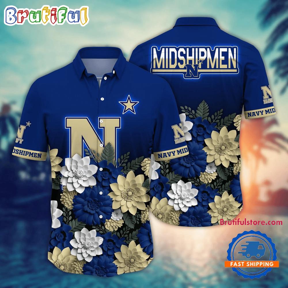 Sportswearmerch Navy Midshipmen NCAA Flower Tropical Summer Beach Hawaiian Shirt For Fan