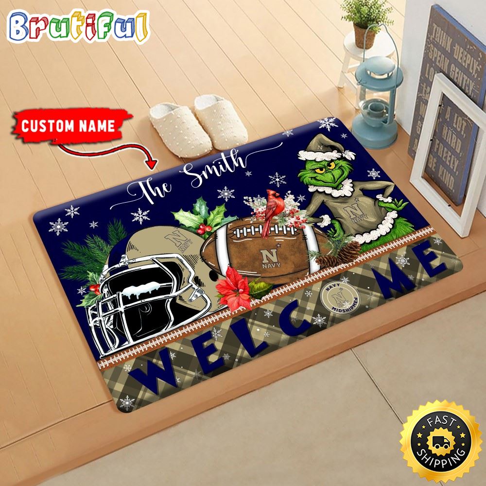 Sportswearmerch Navy Midshipmen NCAA Grinch Christmas Doormat For Fan