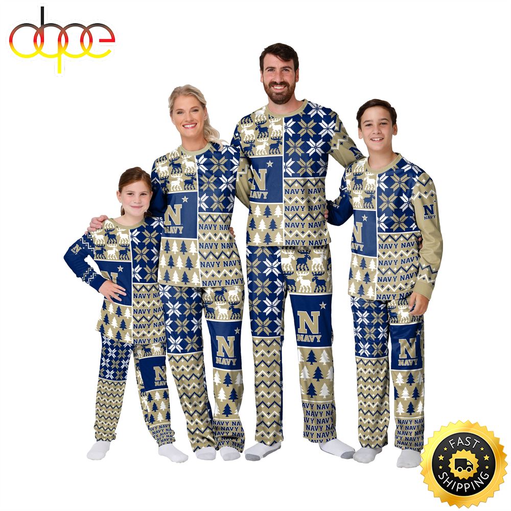 Sportswearmerch Navy Midshipmen NCAA Patterns Essentials Christmas Personalized Pajamas For Fan