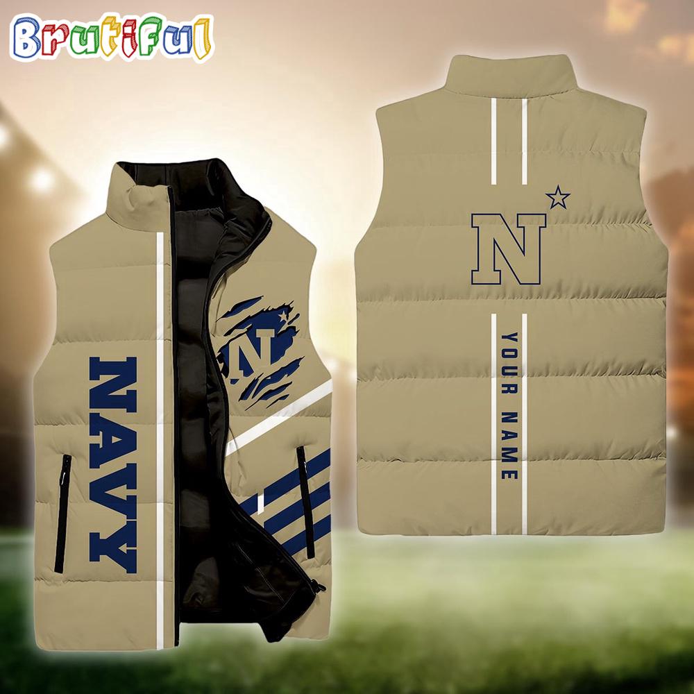 Sportswearmerch Navy Midshipmen NCAA Personalized Sleeveless Down Puffer Jacket For Fan