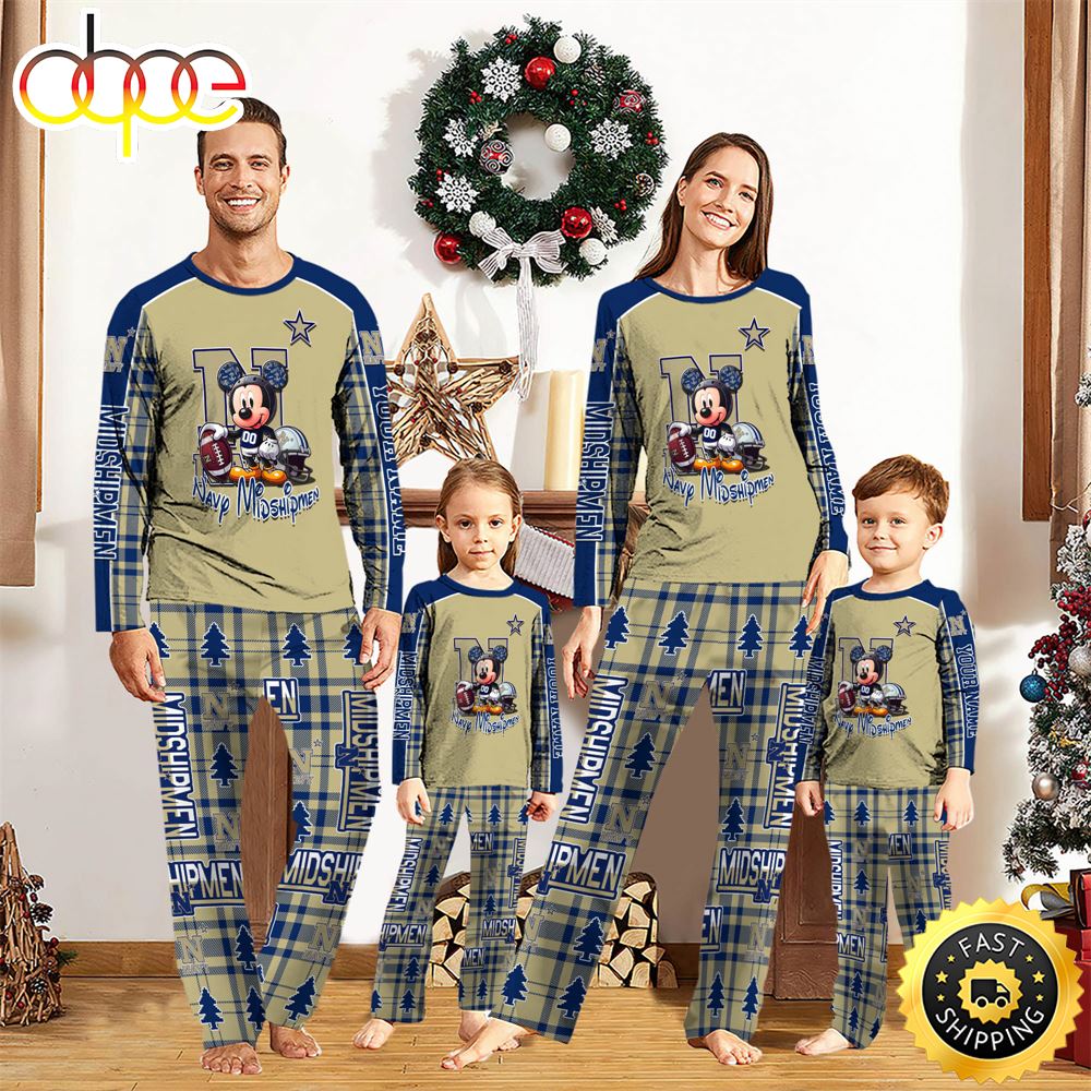 Sportswearmerch Navy Midshipmen NCAA x Mickey Mouse Personalized Pajamas Family For Fan