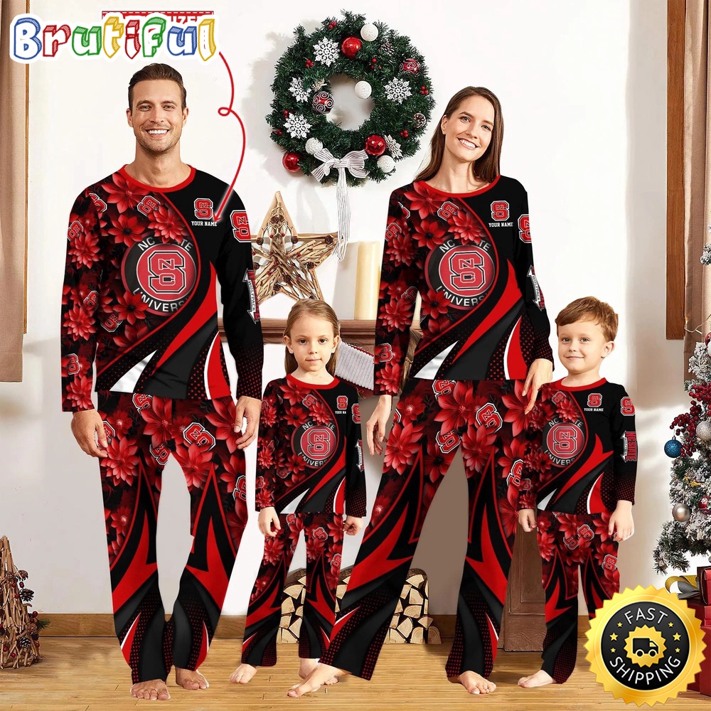 Sportswearmerch NC State Wolfpack NCAA Flower Personalized Pajamas Family For Fan