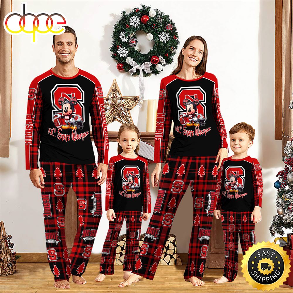 Sportswearmerch NC State Wolfpack NCAA x Mickey Mouse Personalized Pajamas Family For Fan