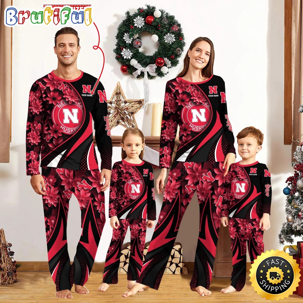 Sportswearmerch Nebraska Cornhuskers NCAA Flower Personalized Pajamas Family For Fan