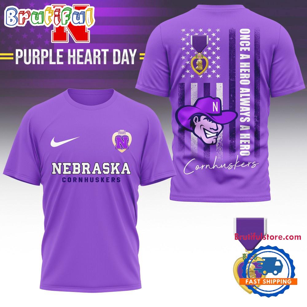 Sportswearmerch Nebraska Cornhuskers NCAA National Purple Heart Day T-shirt For Fan