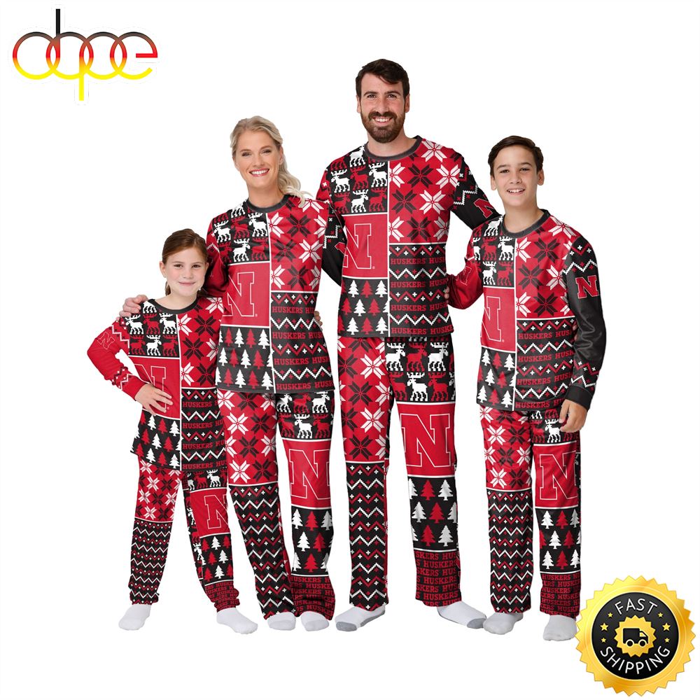 Sportswearmerch Nebraska Cornhuskers NCAA Patterns Essentials Christmas Personalized Pajamas For Fan