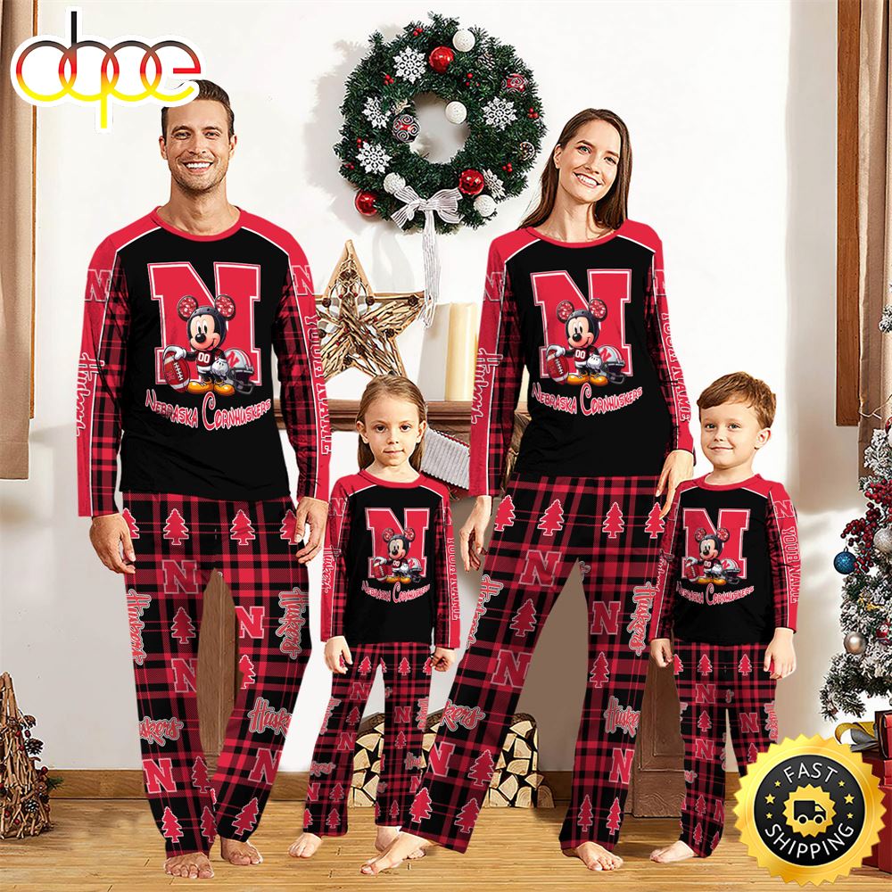 Sportswearmerch Nebraska Cornhuskers NCAA x Mickey Mouse Personalized Pajamas Family For Fan