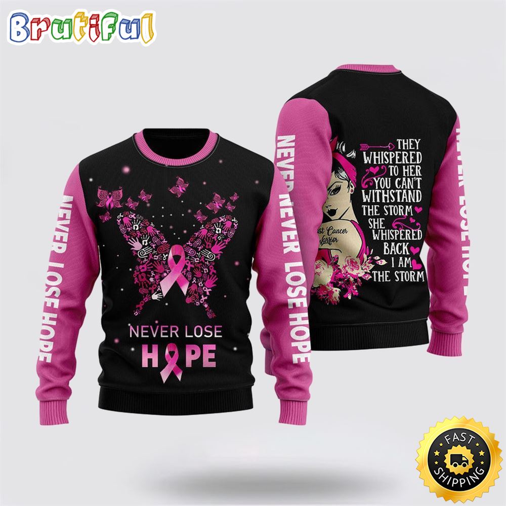 Sportswearmerch Never Lose Hope Breast Cancer Warrior Personalized Christmas Sweater For Fan