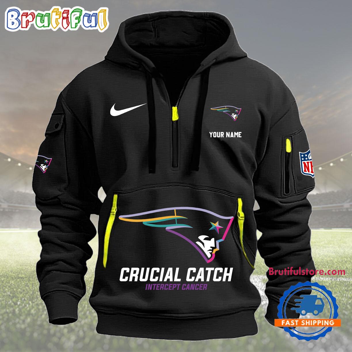 Sportswearmerch New England Patriots NFL 2024 Crucial Catch Half Zip Hoodie For Fan
