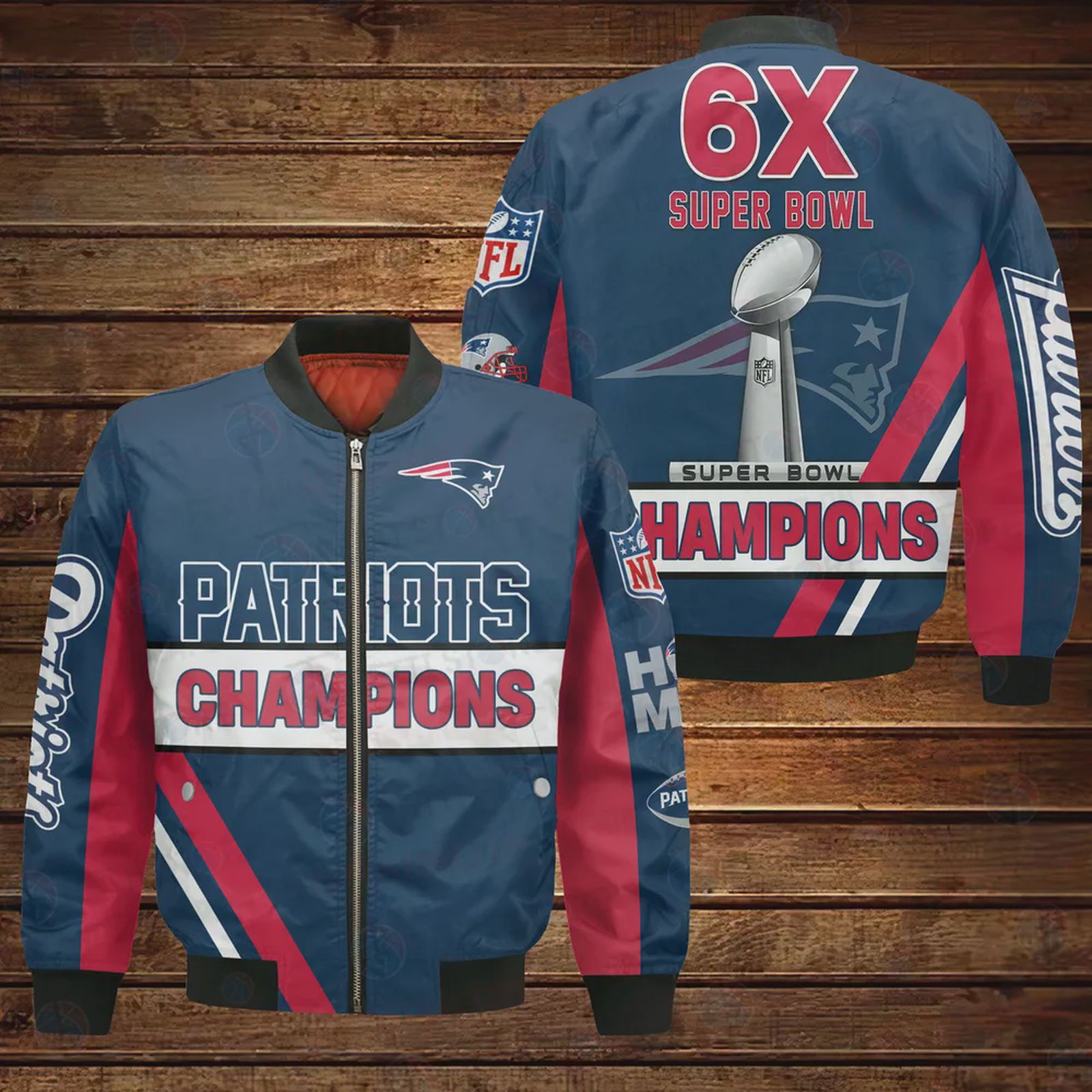 Sportswearmerch New England Patriots NFL 6X Super Bowl Champions Bomber Jacket For Fan