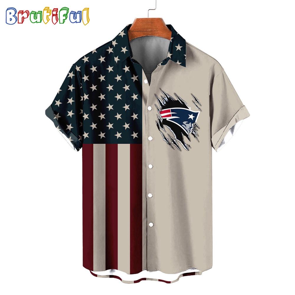 Sportswearmerch New England Patriots NFL American Flag Summer Personalized Hawaiian Shirt For Fan