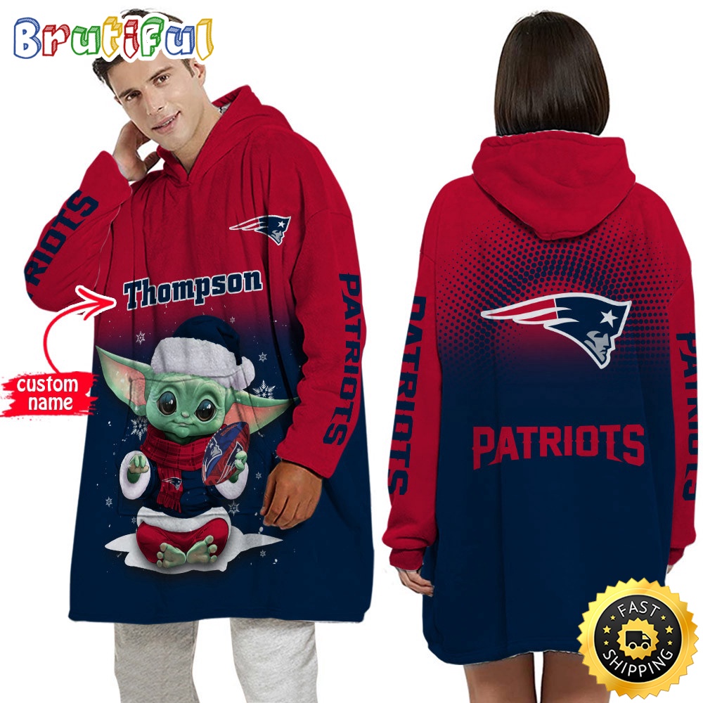 Sportswearmerch New England Patriots NFL Baby Yoda Lover Personalized Blaket Hoodie For Fan