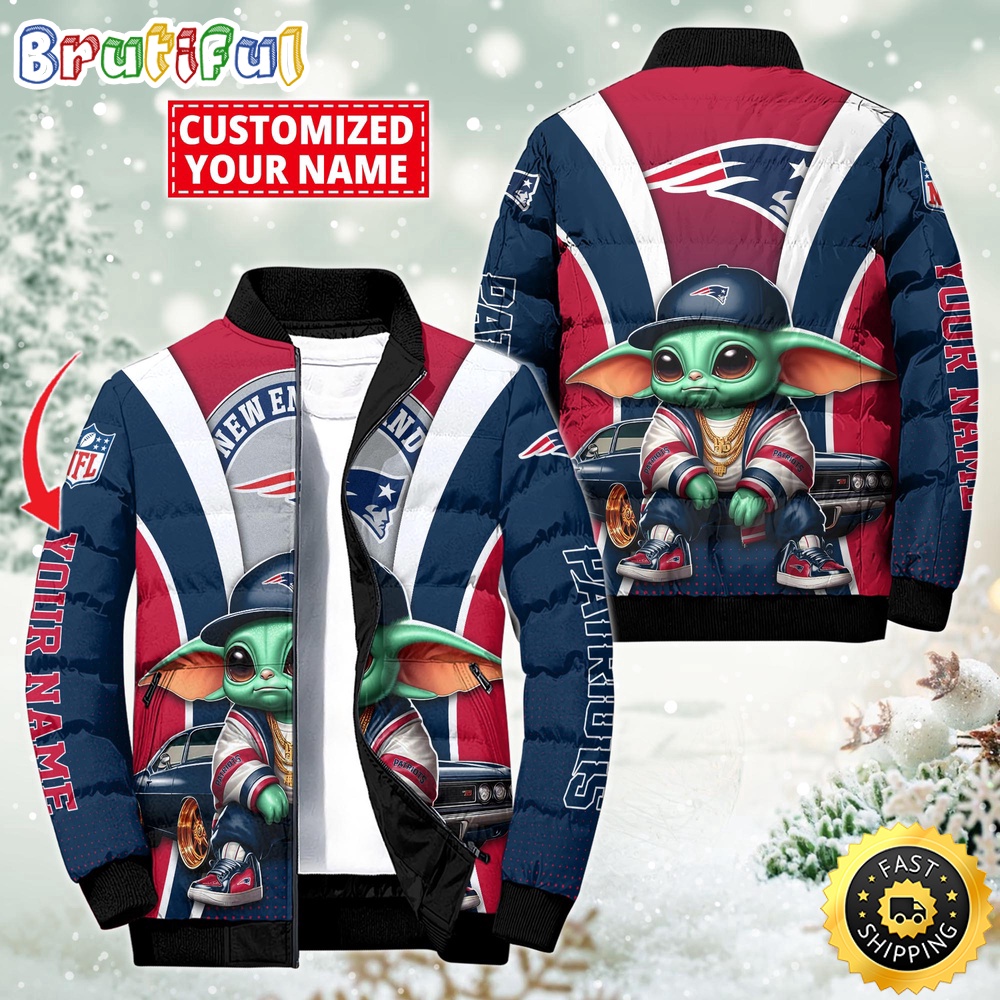 Sportswearmerch New England Patriots NFL Baby Yoda Puffer Jacket For Fan