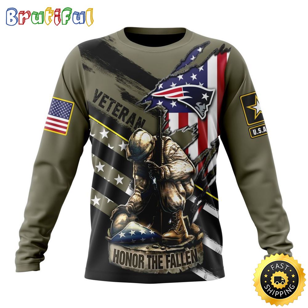 Sportswearmerch New England Patriots NFL Crewneck Honor Veterans Kneeling Soldier Personalized Sweater For Fan