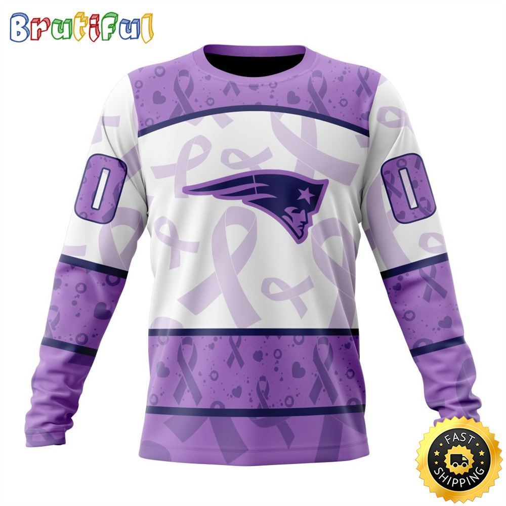 Sportswearmerch New England Patriots NFL Crewneck Lavender Fights Cancer Personalized Sweater For Fan