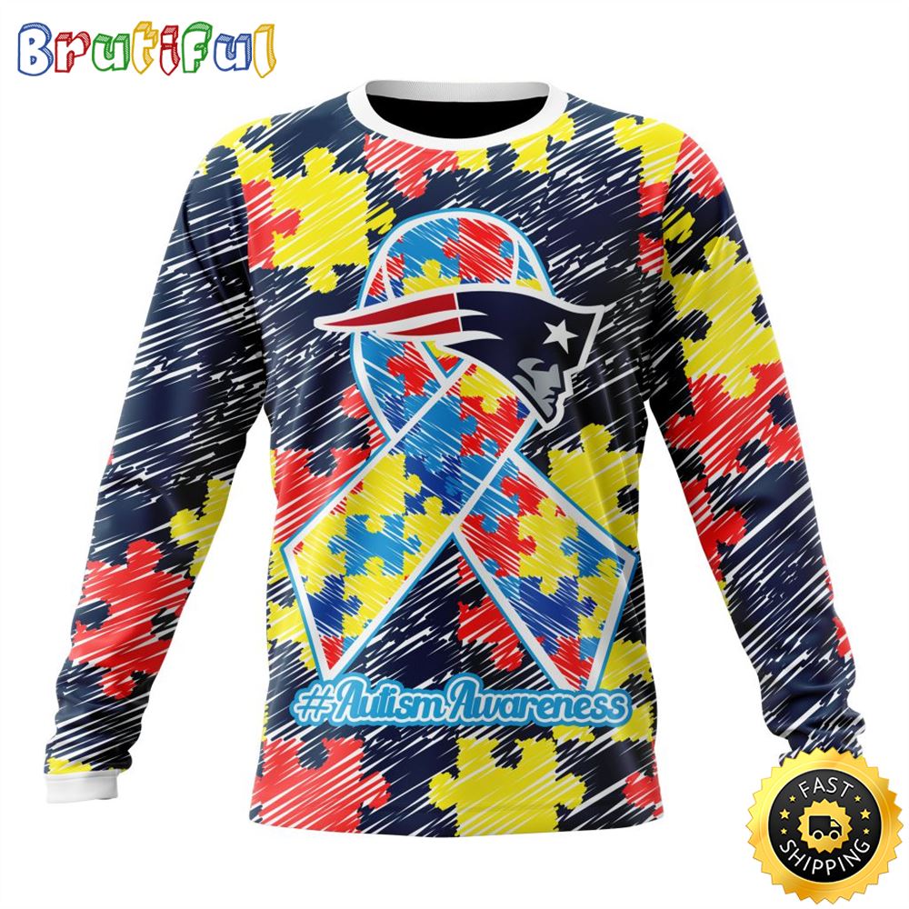 Sportswearmerch New England Patriots NFL Crewneck Puzzle Autism Awareness Personalized Sweater For Fan