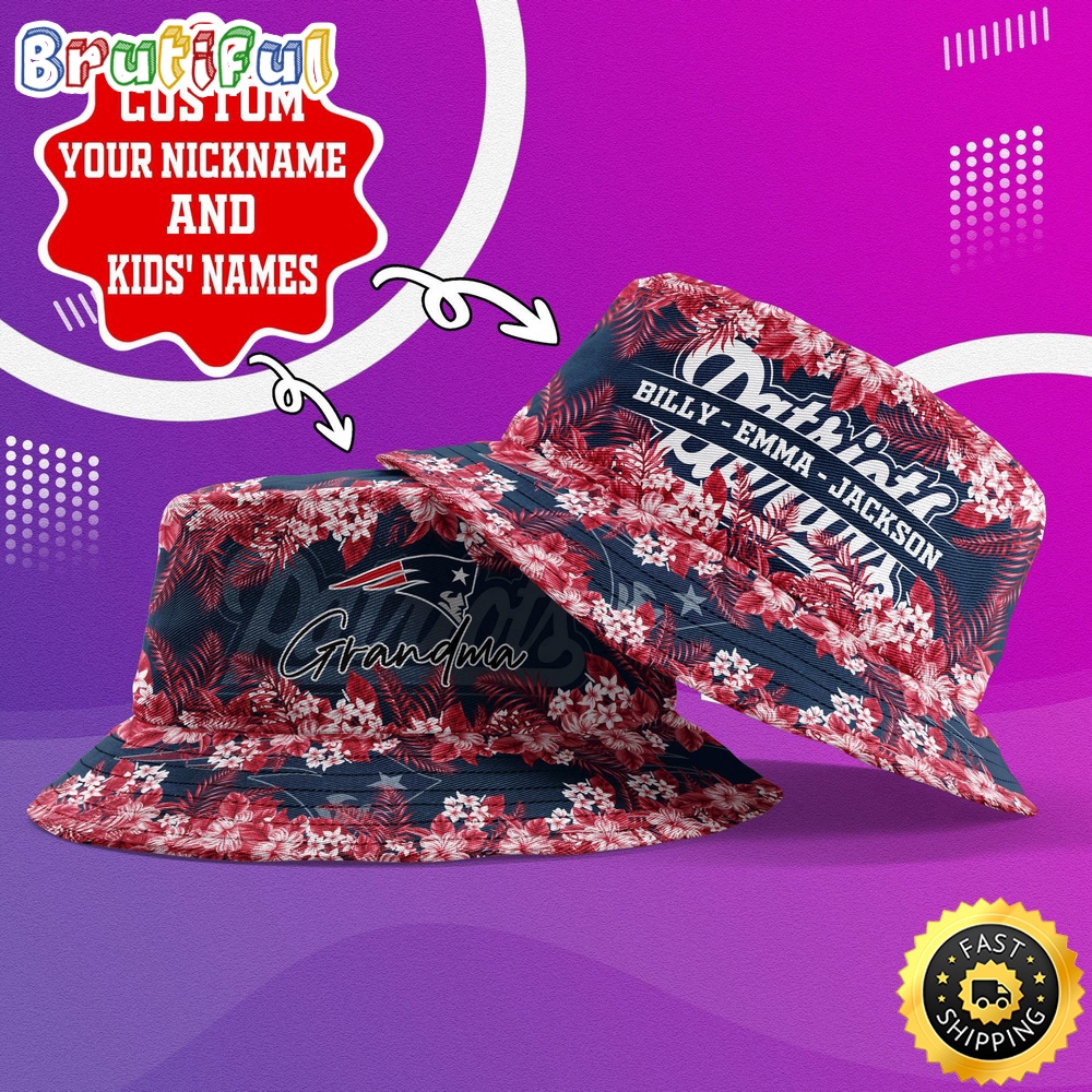 Sportswearmerch New England Patriots NFL Floral Pattern Personalized Bucket Hat For Fan