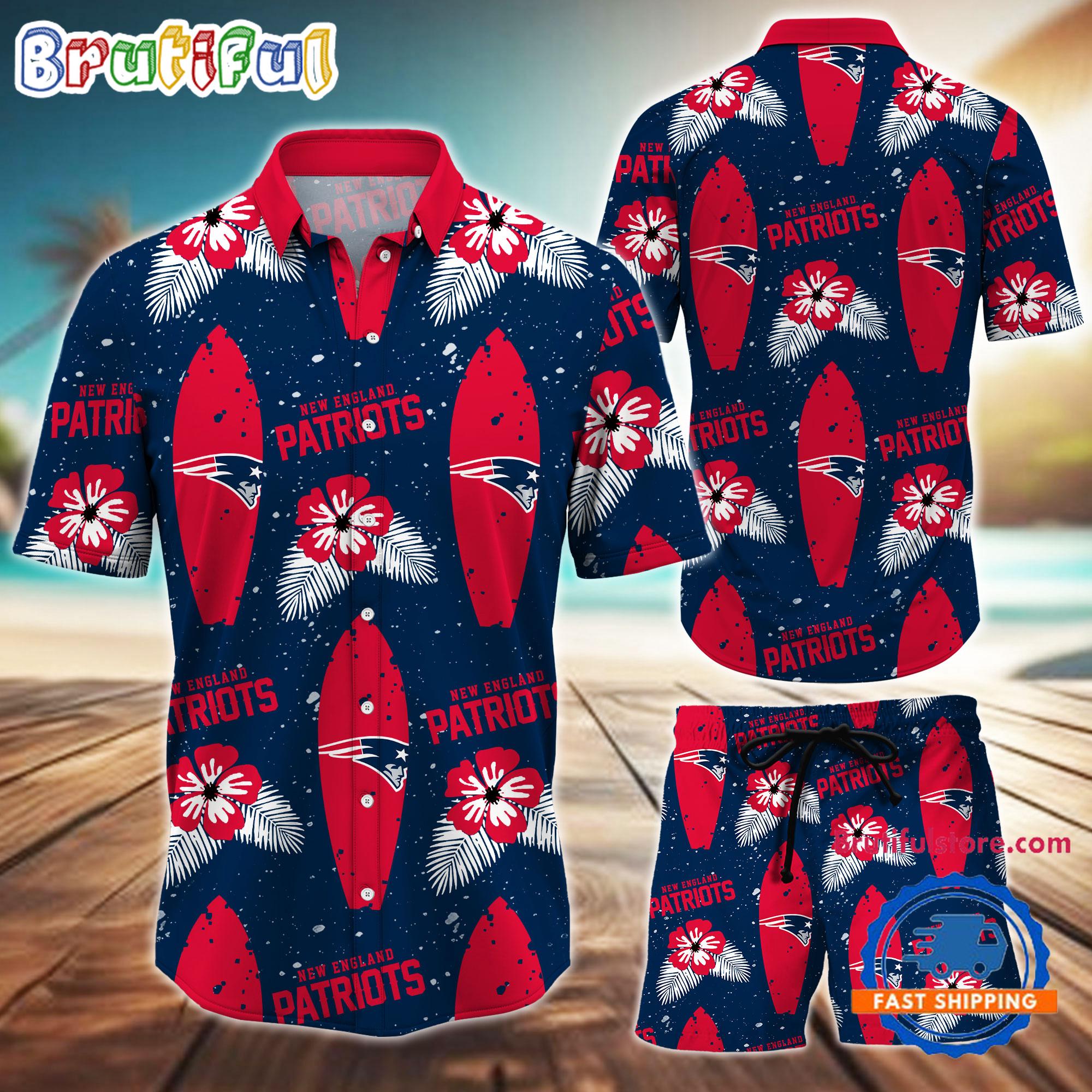 Sportswearmerch New England Patriots NFL Flower Pattern Personalized Set Short Set For Fan