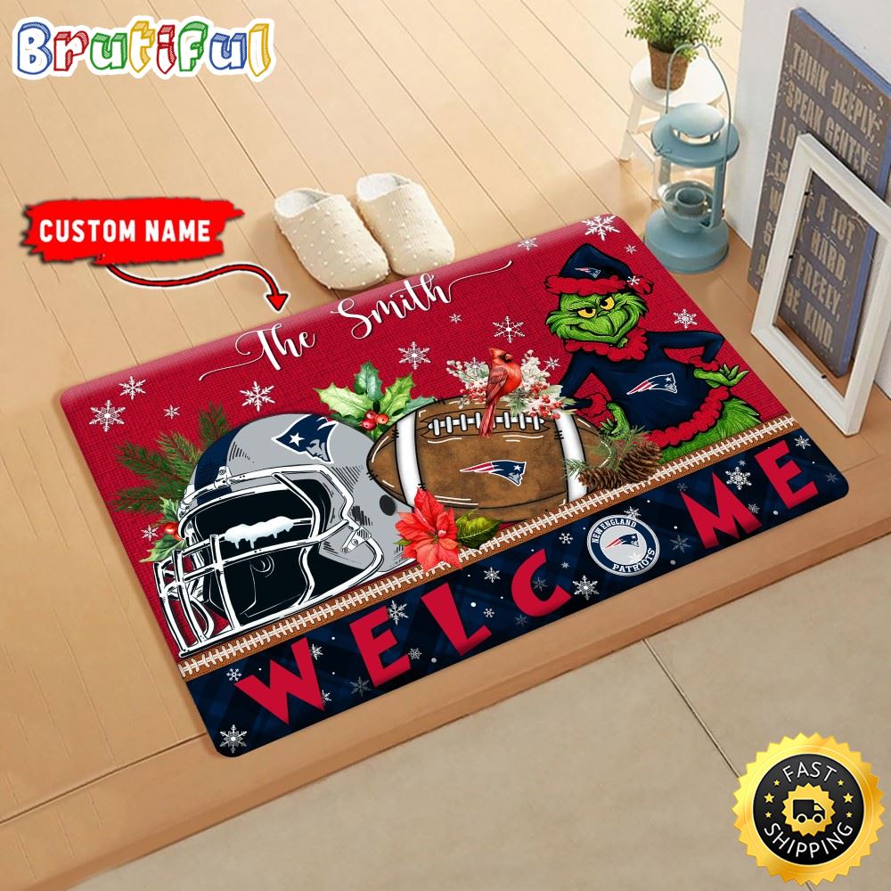 Sportswearmerch New England Patriots NFL Grinch Christmas Doormat For Fan