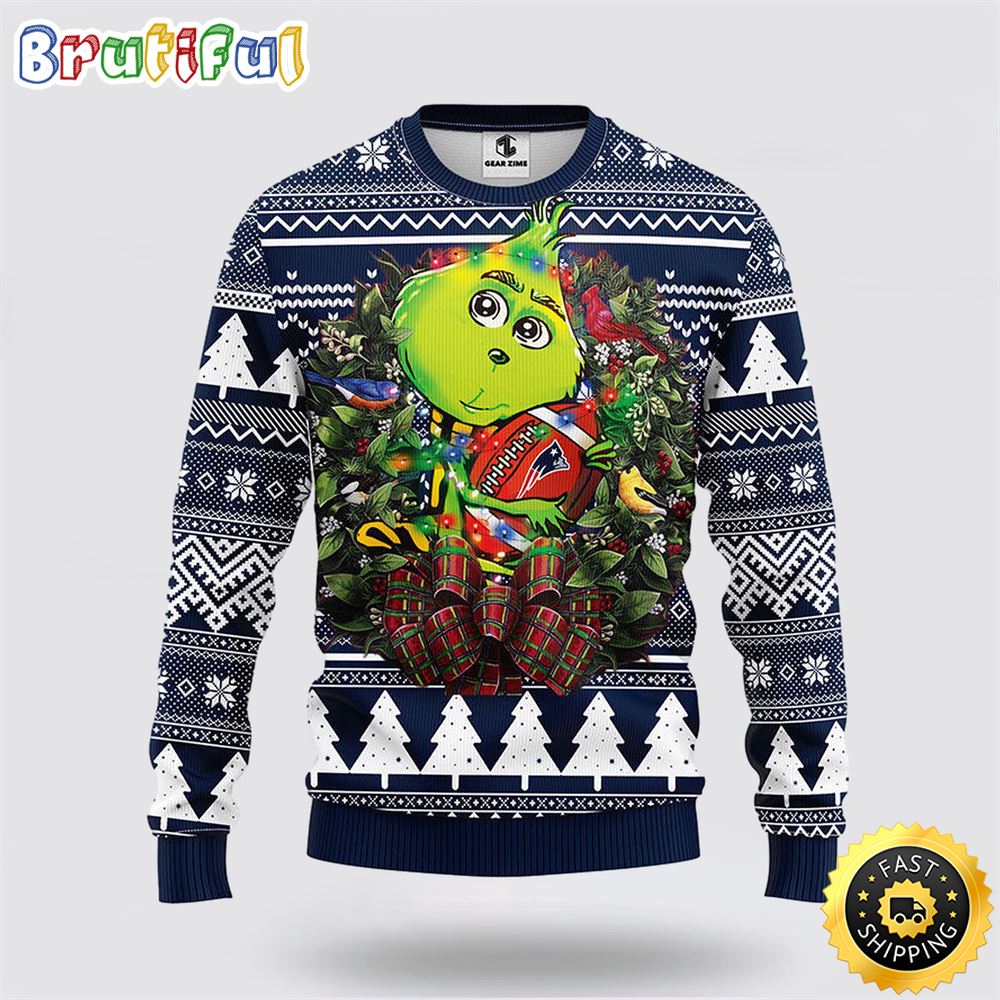 Sportswearmerch New England Patriots NFL Grinch Hug Ugly Christmas Sweater For Fan
