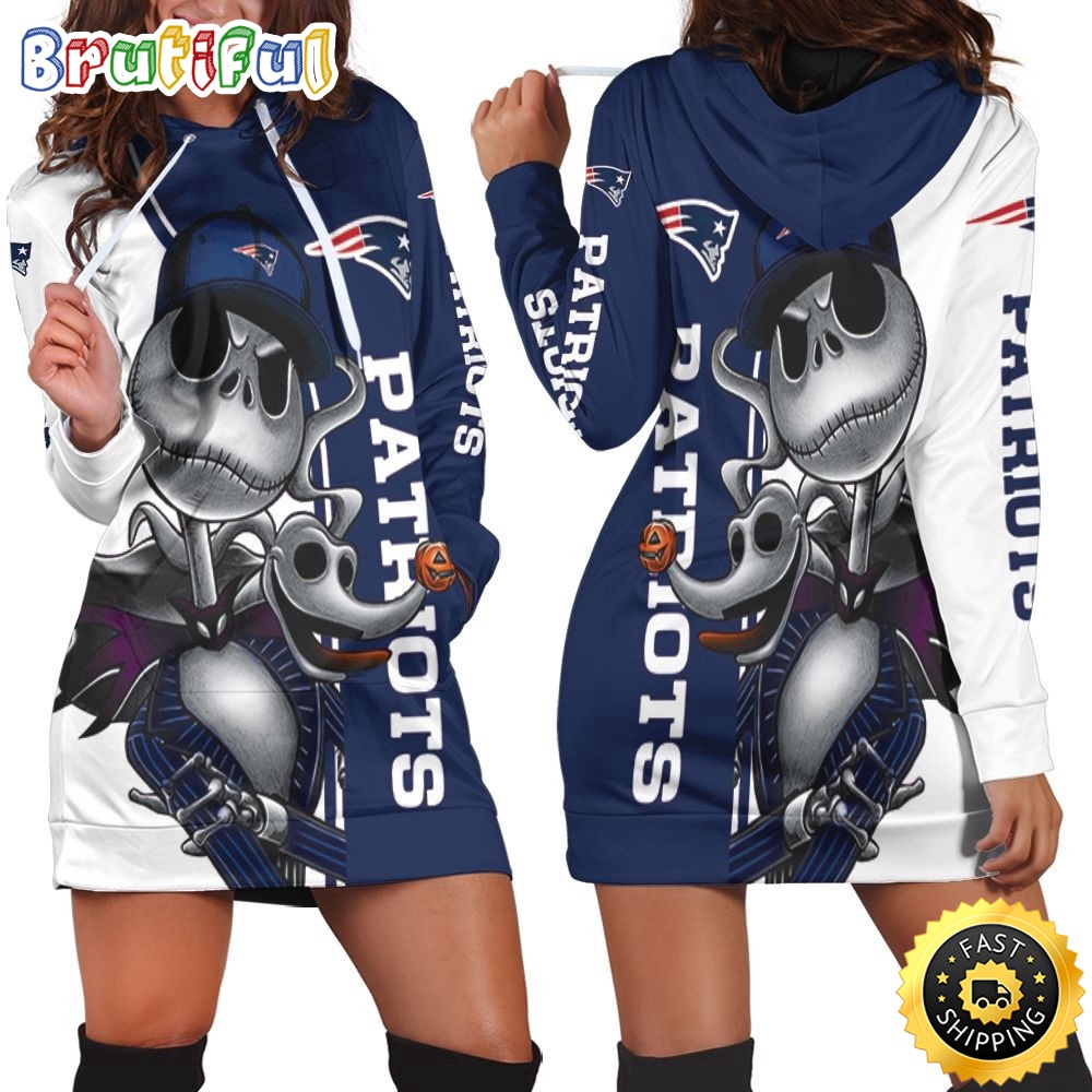 Sportswearmerch New England Patriots NFL Jack Skellington And Zero Hoodie Dress For Fan
