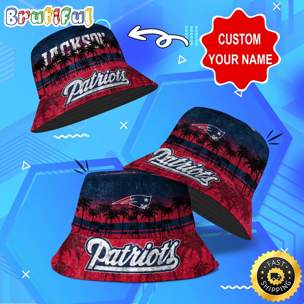 Sportswearmerch New England Patriots NFL Palm Tree Personalized Bucket Hat For Fan