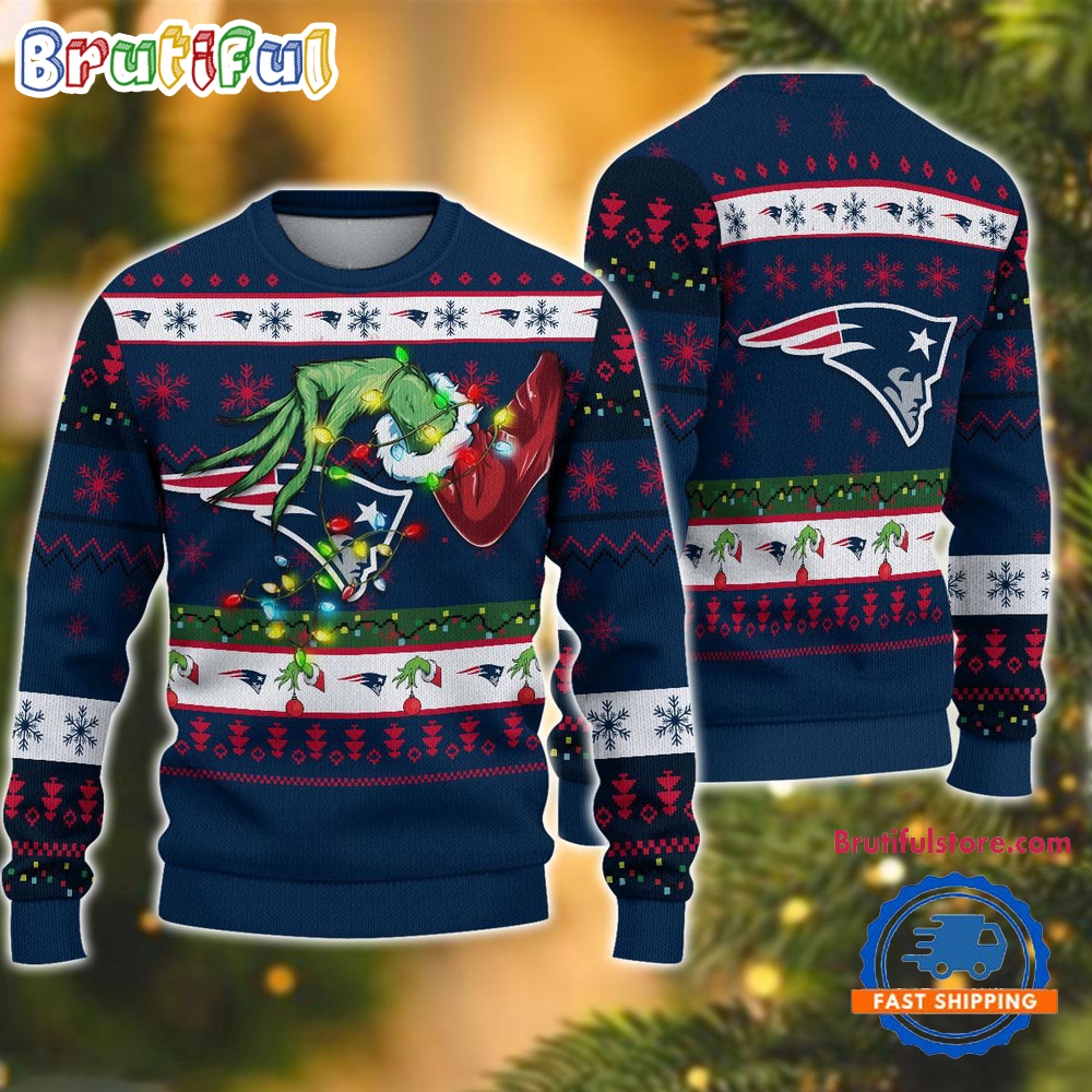 Sportswearmerch New England Patriots NFL Special Grinch's Hand Football Christmas Sweater For Fan