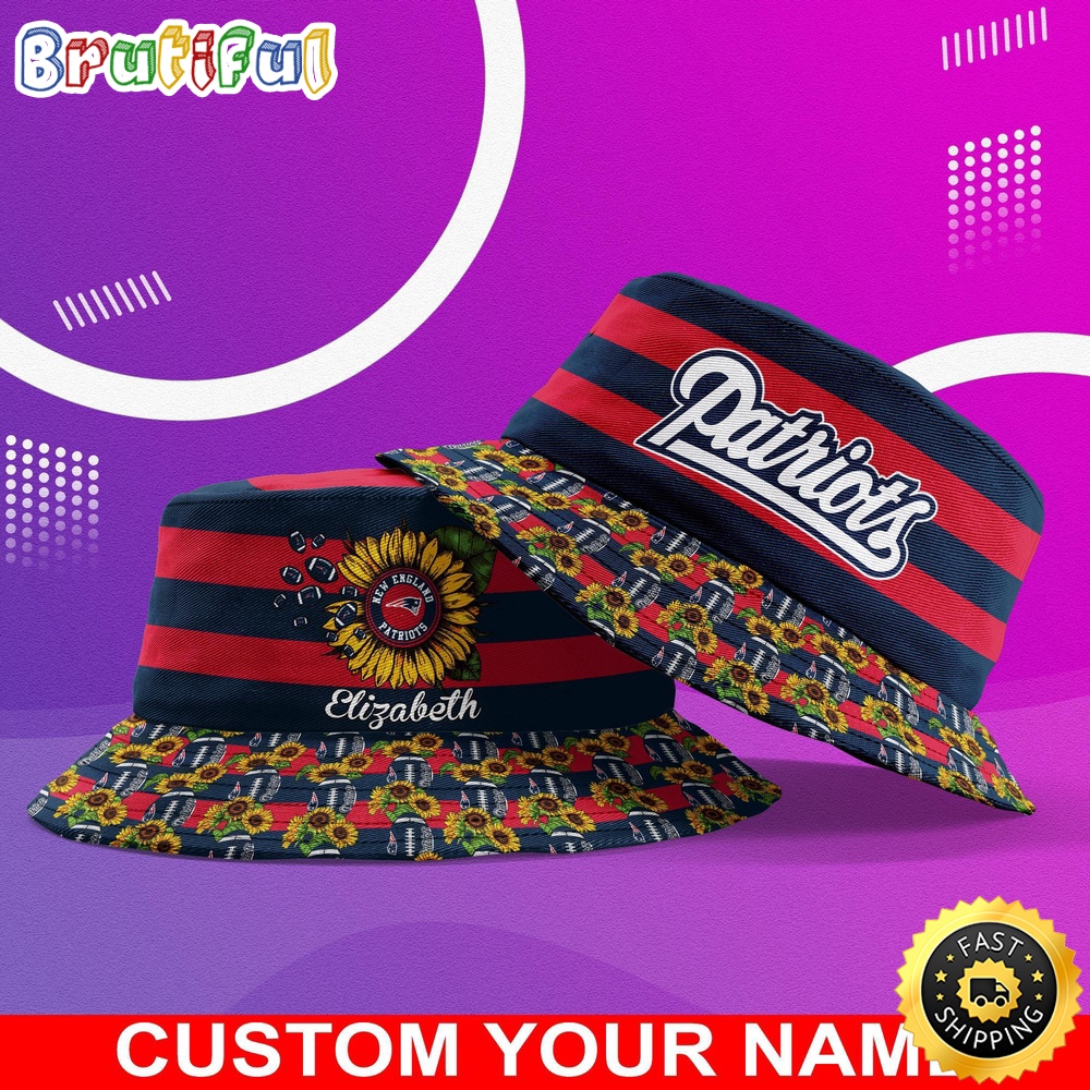 Sportswearmerch New England Patriots NFL Sunflower Personalized Bucket Hat For Fan