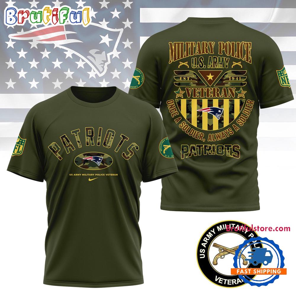 Sportswearmerch New England Patriots NFL US Army Military Police Veteran All Over PrinT-Shirt For Fan