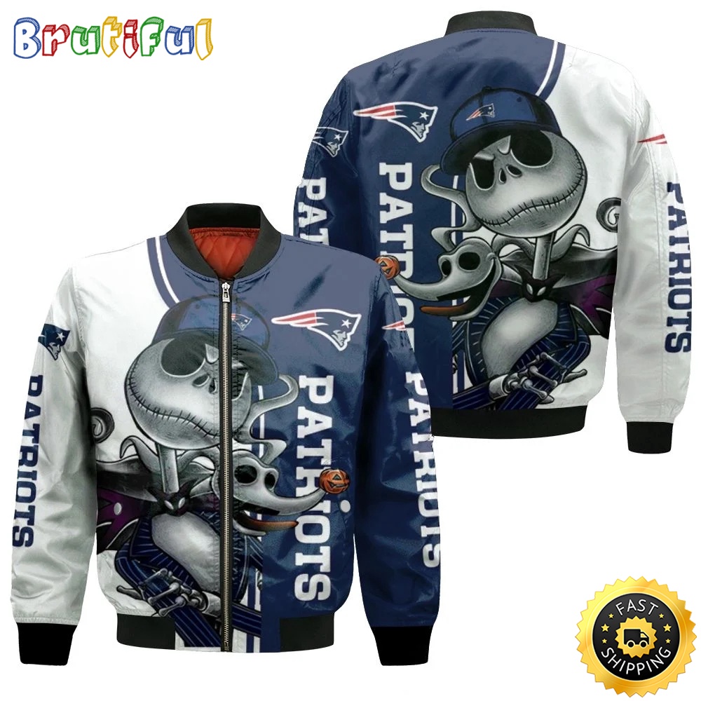 Sportswearmerch New England Patriots NFL x Jack Skellington And Zero Personalized Bomber Jacket For Fan
