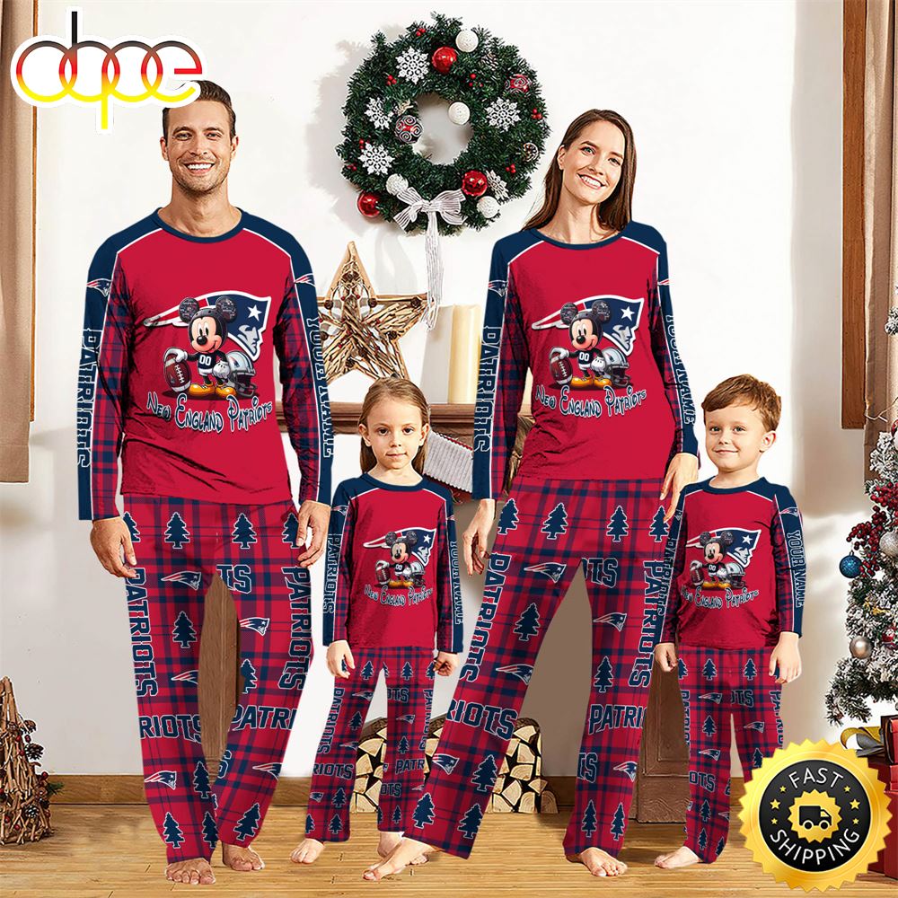 Sportswearmerch New England Patriots NFL x Mickey Mouse Personalized Pajamas Family For Fan