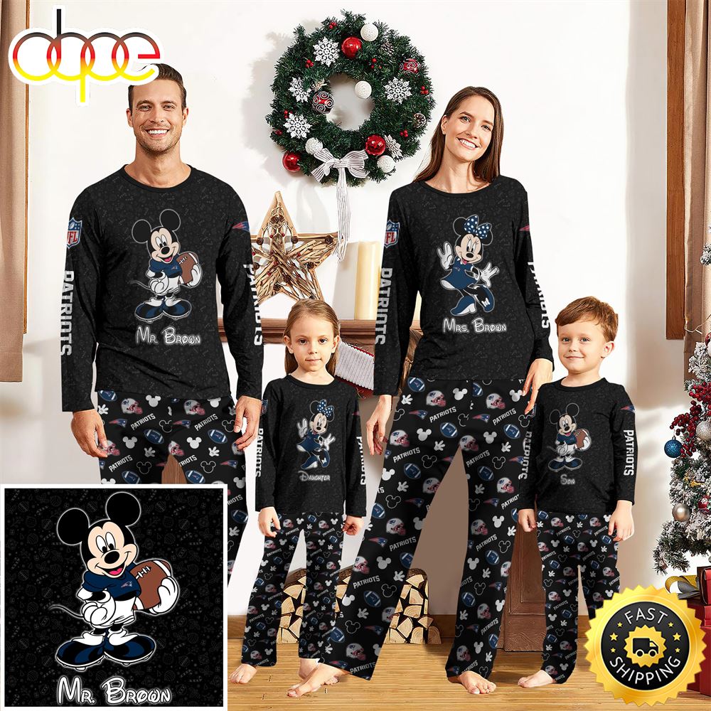 Sportswearmerch New England Patriots NFL x Mickey Mouse Personalized Pajamas Family For Fan