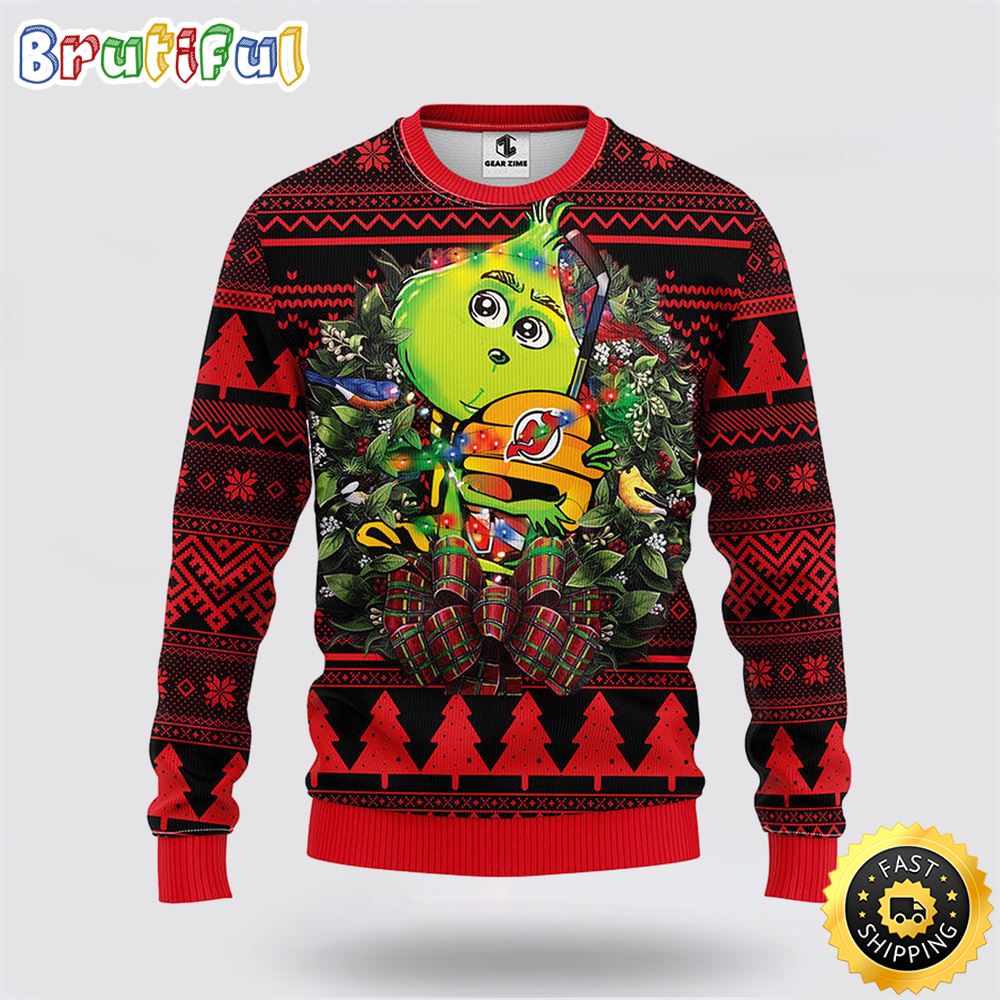 Sportswearmerch New Jersey Devils NHL Grinch Hug Ugly Christmas Sweater For Fan