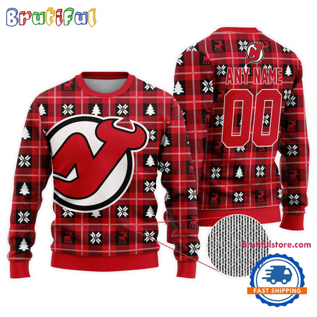 Sportswearmerch New Jersey Devils NHL Personalized Snow Tree Ugly Christmas Sweater For Fan