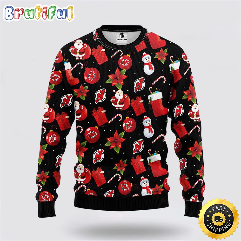 Sportswearmerch New Jersey Devils NHL Santa Claus Snowman Ugly Christmas Sweater For Fan