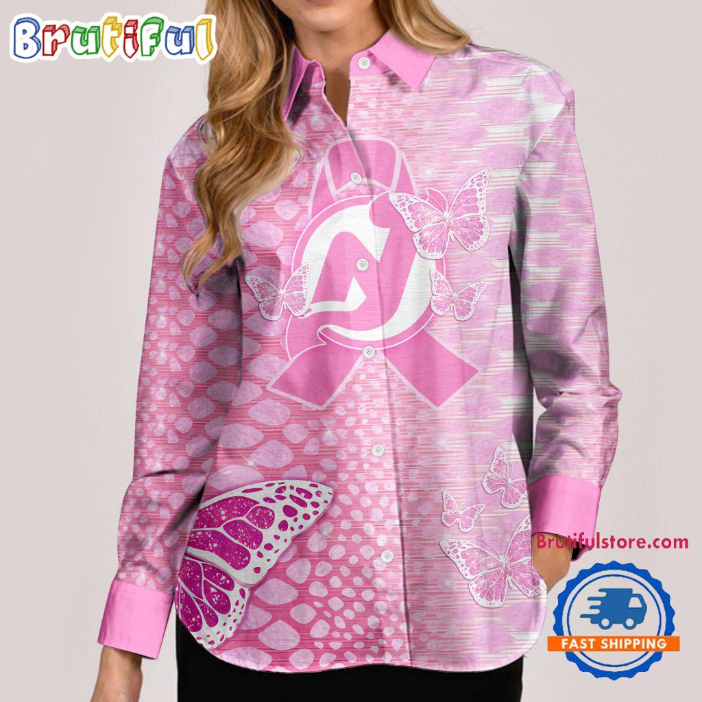 Sportswearmerch New Jersey Devils NHL Special Pink Fight Breast Cancer Women's Casual Shirt For Fan
